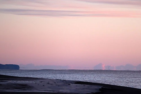 元旦の海の蜃気楼と帰りの丹頂