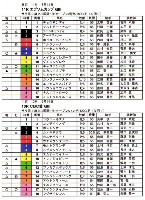 エプソムカップ＆ＣＢＣ賞予想でごめんなさい！