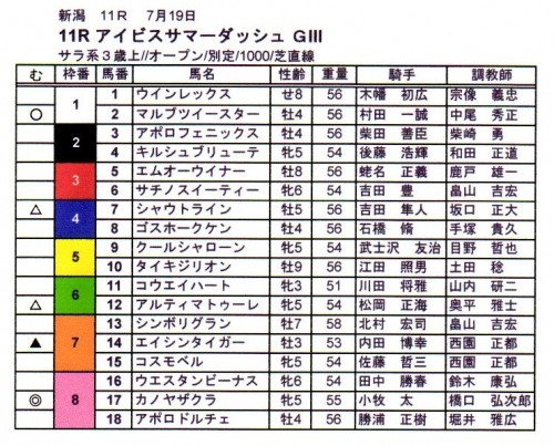 新潟１１Ｒ　アイビスサマーダッシュ（GIII）予想