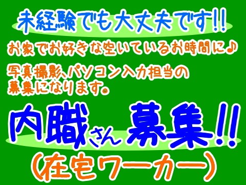 内職さん募集！！写真撮影・パソコン入力のお仕事です。