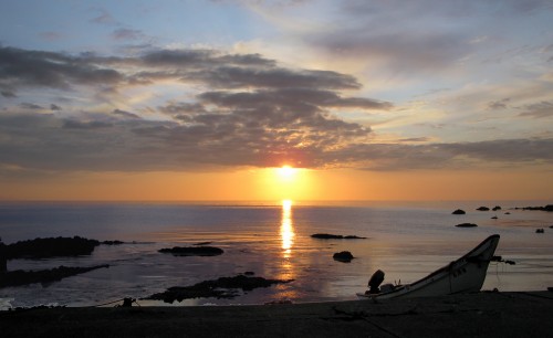 積丹岬の夕日とヒラメ釣り