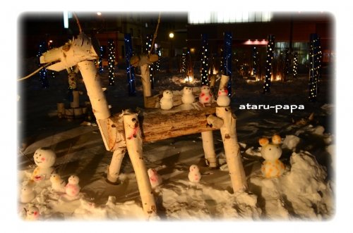 夜の町中散歩＋雪だるま