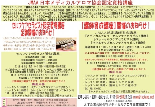 ＪＭＡＡ認定講座定期開催のお知らせです♪