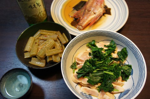 フキの油炒め&ミツバを鶏わさに～♪