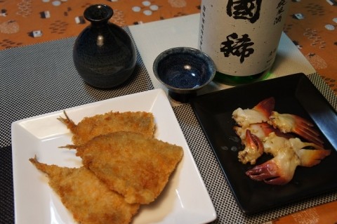 アジフライ&ホッキのバター焼きを國稀で