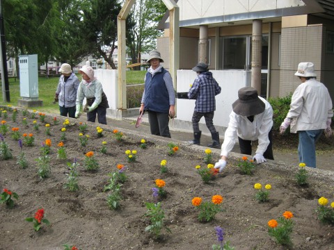 花壇づくりに汗流す