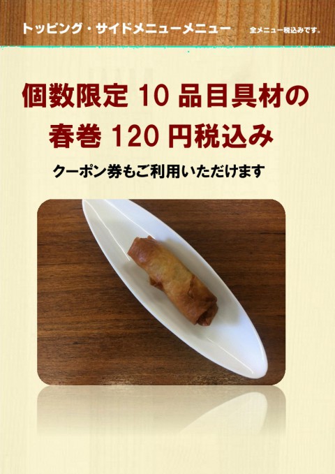 10品目具材の春巻き 好評です。