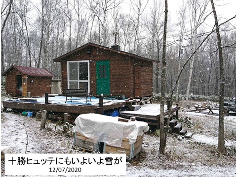 清水旭山の十勝ヒュッテ 12月上旬 いよいよ雪が