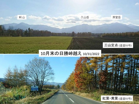 10月末の日勝峠越え「麓は燃える唐松 山は坊主の白樺」